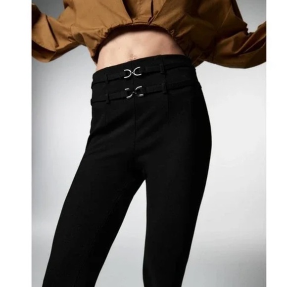 Zara Black Ponte Double Belted Ankle Slit Pants - Picture 3 of 10